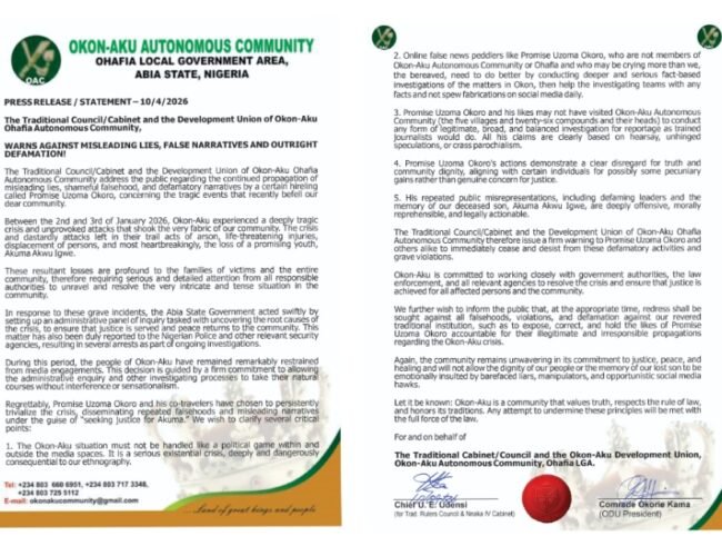 Okon-Aku Threatens Legal Action Against Those Peddling Lies, Creating Confusion Over Community Crisis